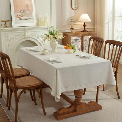 Linen Blend Handmade Hemstitched Tablecloth for Dinner Table, Parties, Wedding Decorations (55" X 86" (Rectangular))6