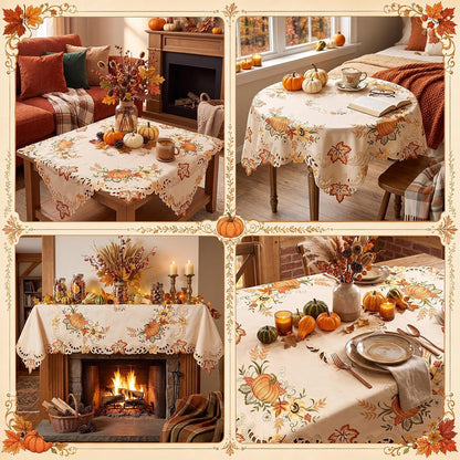 Fall Tablecloth Embroidered 34 Inch Square for Thanksgiving6