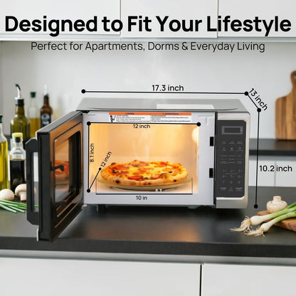 Microwave Countertop Oven, 700W Small Microwaves, 0.7 Cu.Ft Mini Ovens Compact with 10 Power Levels, 6 Cooking Menus for Apartments, Dorm and Small Space Kitchen, Child Lock, Easy Clean, Black2