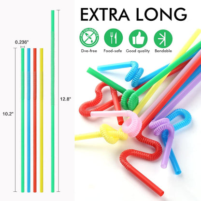 Bendy Disposable Plastic Drinking Straws 12.8" Long for 40Oz Tumbler 100Pcs | Bpa-Free Colorful Straws, Kid Elderly Safe, for Home Parties Weddings BBQ Cold Drinks, Sturdy Bulk Event Gear2