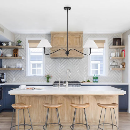 Modern Linear Chandelier for Kitchen Island, 2-Light Linear Light Fixture with Off-White Fabric Shade, Rustic Pendant Light for Dining Room3