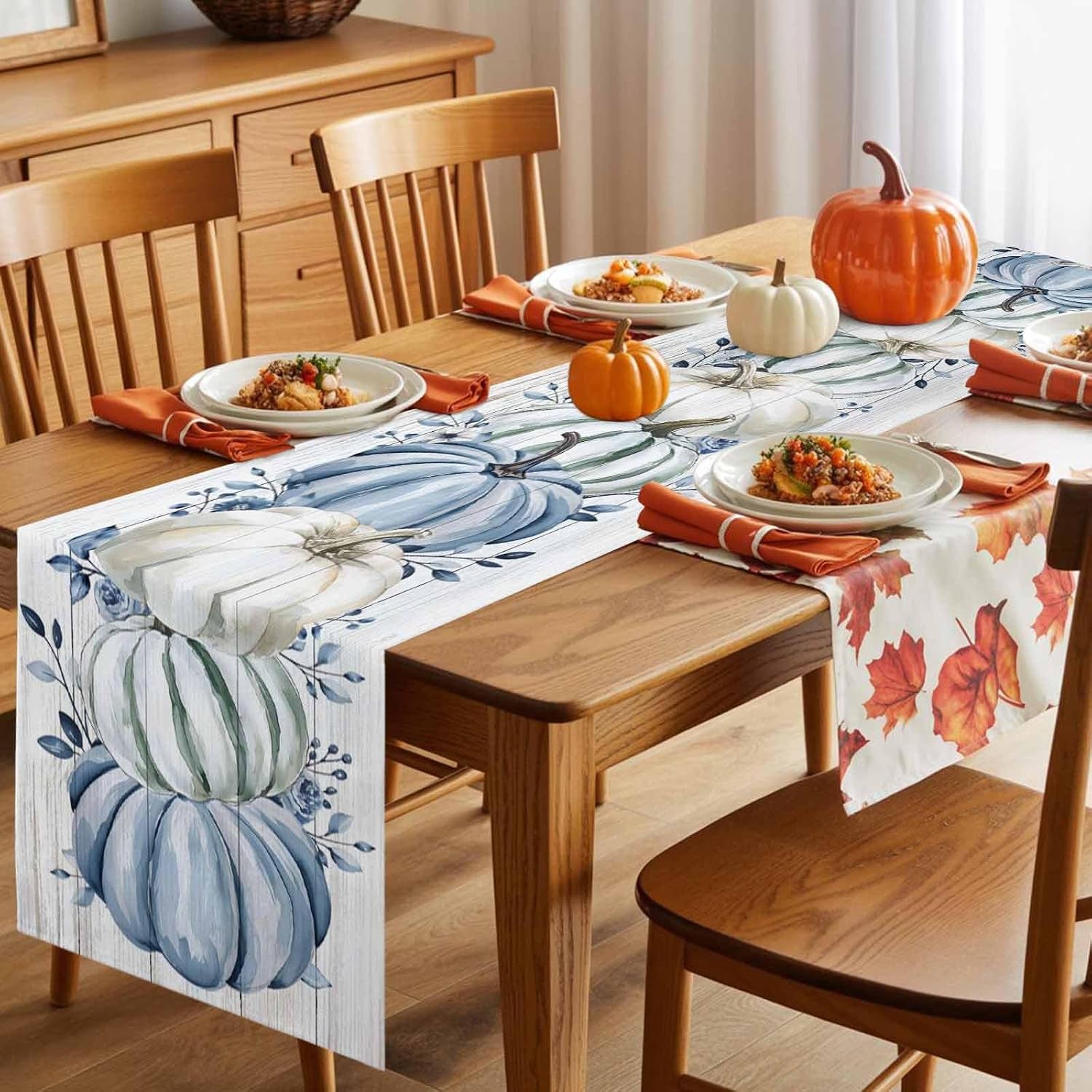 fall-table-runner-blue-pumpkin-table-runners-harvest-thanksgiving-white-blue-pumpkins-wooden-cotton-linen-dresser-scarf-kitchen-dining-table-decor-for-autumn-holiday-party-coffee-13x120-inch