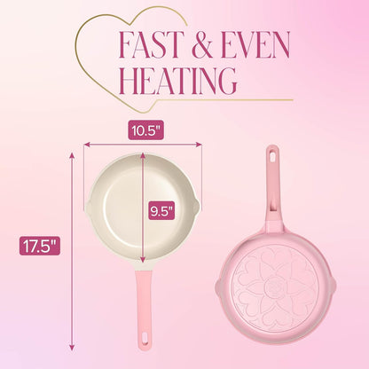 Ceramic Cast Aluminum Nonstick Fry Pan, Fast & Even Heating with Easy Pour Spouts & Comfort-Grip Handle, 9.5-Inch, Pink4
