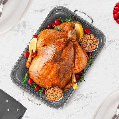 Roasting Pan Nonstick 11X15 - Heavy Duty Metal Bakeware Dish with Rack - Large Oven Roaster Tray for Baking Turkey, Chicken, and Veggies4