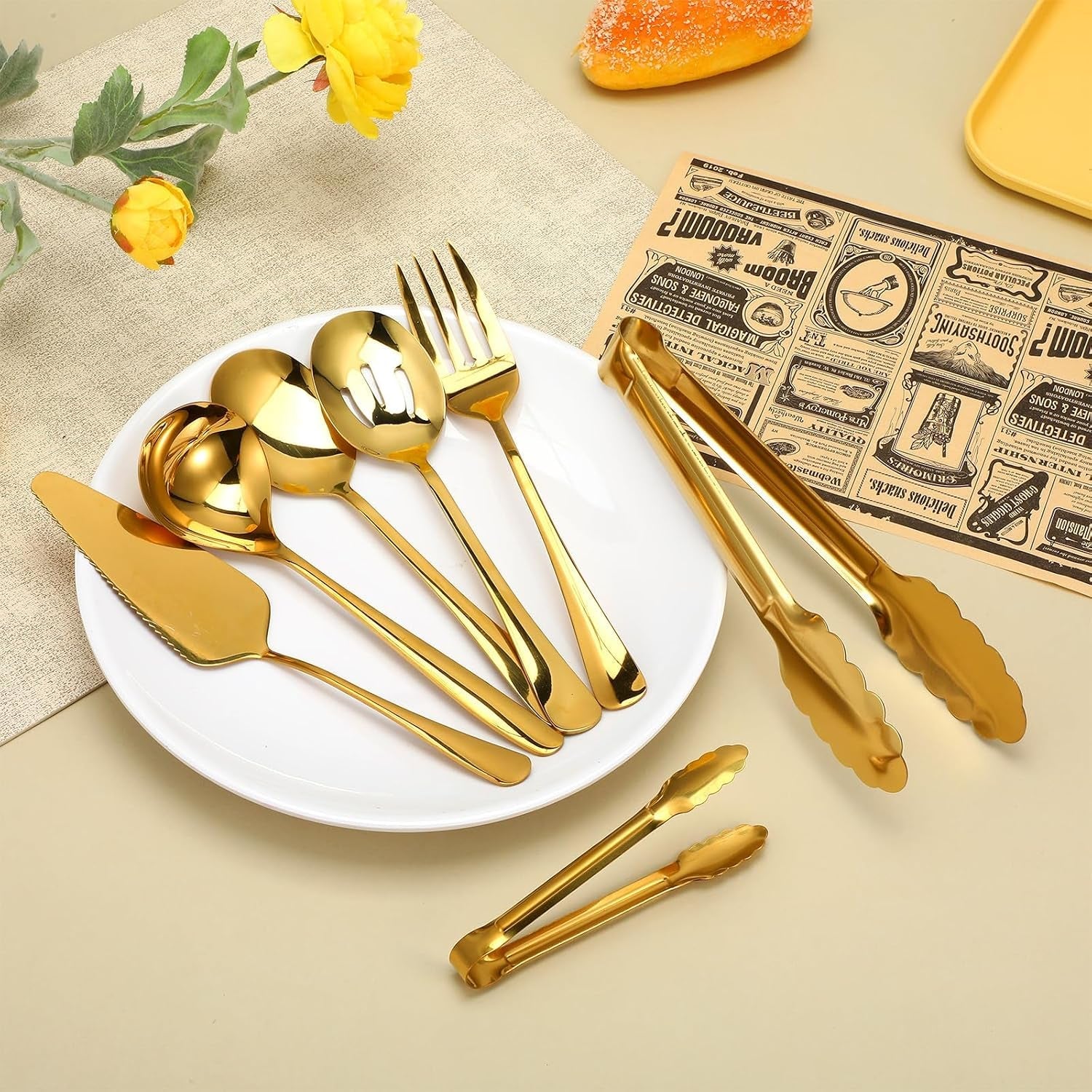 12-pieces-gold-serving-utensils-stainless-steel-cooking-utensils-set-include-serving-spoons-slotted-spoons-forks-2-sizes-tongs-soup-ladle-and-pie-cake-server-for-kitchen-restaurants-buffet