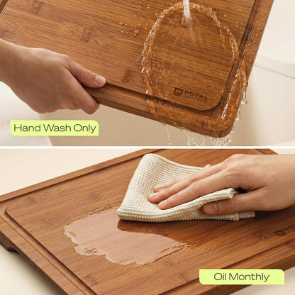 Wooden Cutting Boards for Kitchen Meal Prep & Serving - Bamboo Non Toxic Cutting Board Set with Deep Juice Groove Side Handles - Charcuterie & Chopping Butcher Block for Meat (3 Pcs)6