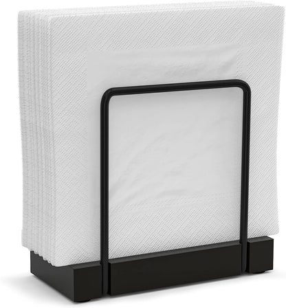 Napkin Holder for Table, Bamboo Iron Standing Napkin Dispenser | Kitchen Dining Farmhouse Cocktail Picnic Bar Rustic Wood Holders, Paper Mail Bills, Suitable All Dining Room Decors, Black1