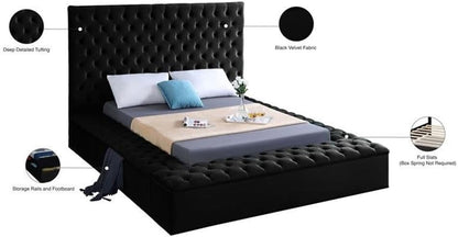 Modern Solid Wood Tufted Velvet Queen Bed, Black Upholstered Fabric, 86" W X 98" D X 60.5" H, Deep Tufted Headboard, Storage Footboard and Rails, No Box Spring Required, Elegant Bedroom6