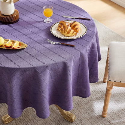 Linen Checked round Table Cloth 52 Inch Purple1