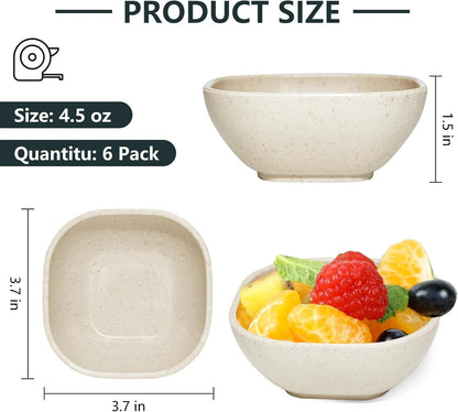 6 Pack Small Plastic Bowls 4.5 OZ Unbreakable Wheat Straw Dipping Bowls，Plastic Ramekins, Assorted Colors Dipping Sauce Cups, Dip Cups， Dessert, Ketchup2