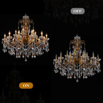 Vintage Brass Crystal Chandelier Large Candle Style Pendant Light5