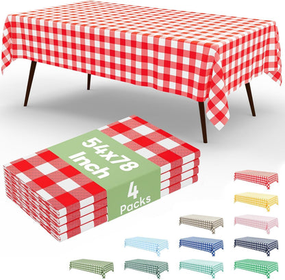 4 Packs 54 X 78 Inch Buffalo Disposable Table Cloth, Waterproof Plastic Tablecloth, Rectangle Red and White Checkered Table Covers for Picnic, Birthday, Party, Back to School1