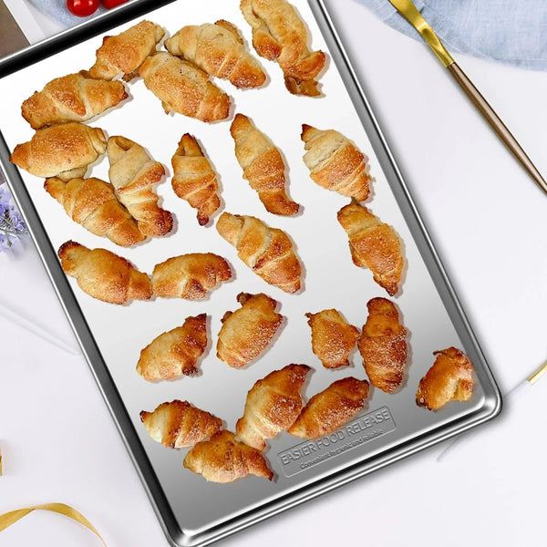Commercial Quality Baking Sheet Pan Set, Natural Stainless Steel Cookie Sheet, Warp Resistant Nonstick Baker'S Half Sheet Pan, Large Thick Cookie Tray Pans for Baking, Roasting(2 Pack, 18X13Inch)2
