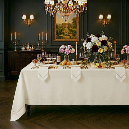 Signature Linen™ by D'Moksha, Ivory Tablecloth, Rectangle Tablecloth 60 X 90 Inch, 100% Pure Linen, Hemstitch, Machine Washable Table Cloth for Dining- Fall, Weddings, Outdoor Hosting1