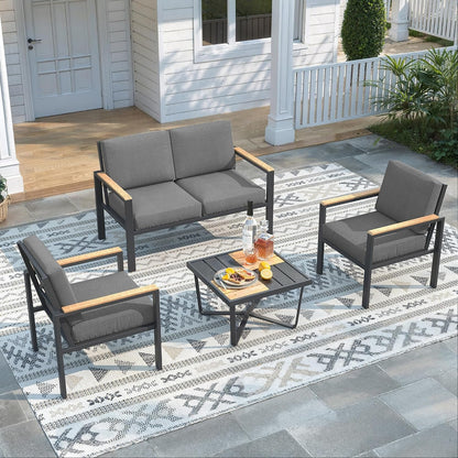 4-Piece Patio Furniture Set with Wood-Like Arms-Black1