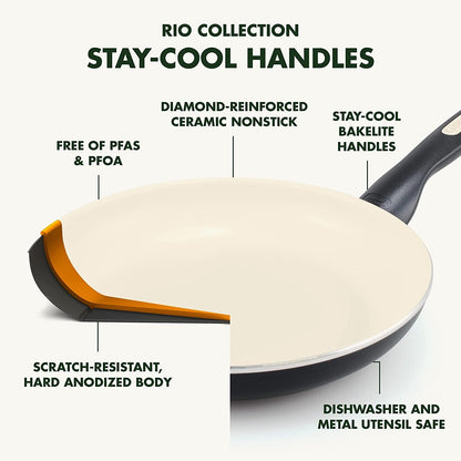 Rio Healthy Ceramic Nonstick 12" Frying Pan Skillet, Pfas-Free, Dishwasher Safe, Black3