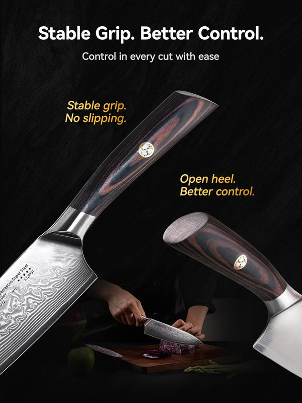 Damascus Chef Knife 8-Inch, Professional Kitchen Knife with Ultra-Sharp 15° Edge, Vg-10-Type (10Cr15Comov) Core, 67-Layer Steel, 60±2 HRC, Ergonomic Wood Handle5