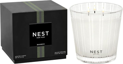 NEST New York Scented 3-Wick Candle, Bamboo - 21.2 Oz - up to 100-Hour Burn Time - Reusable Glass Vessel1