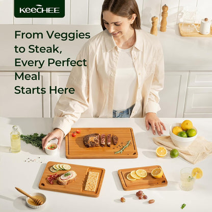 Bamboo Cutting Board, Wood Chopping & Butcher Block for Kitchen | Non Toxic, Resisted-Cracking&Curling, Deep Juice Groove, Side Handles,Cross-Laminated Structure, Knife-Friendly, Gifts Ready4