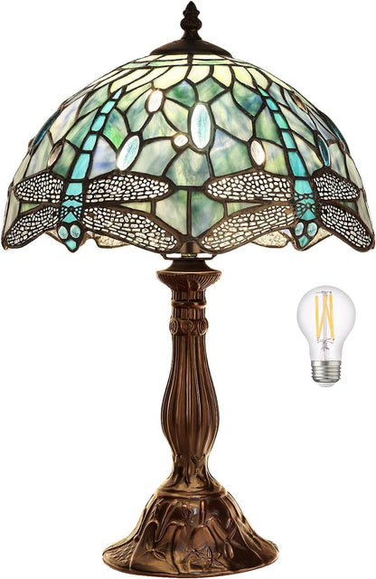 18" Tiffany Dragonfly Style Stained Glass Table Lamp, Green1