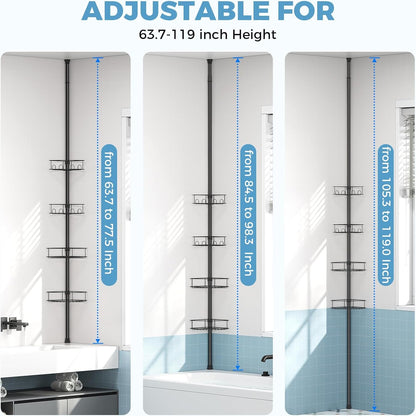 Shower Caddy Tension Pole, Corner Bathroom Organizer, Black5