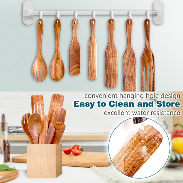 8 Pcs Acacia Wood Spurtle Set, Nonstick Cooking Utensils6