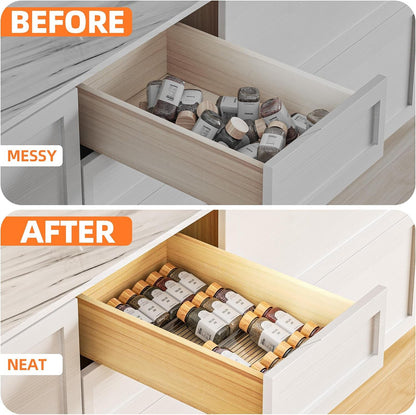 Clear Spice Drawer Organizer, 4 Tier (4 Packs) Spice Rack for Drawer, Expandable from 11" to 22" Kitchen Seasoning Organizers and Storage for Drawer (Jars Not Included)6