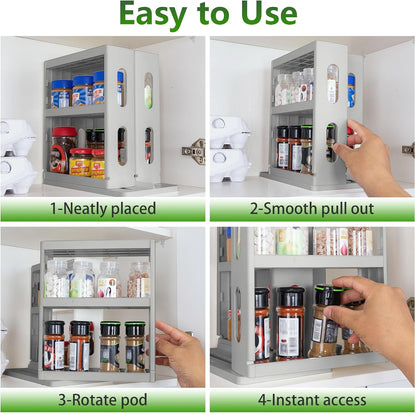 3-Tier Pull Out Spice Rack Organizer for Cabinet, Height Adjustable Rotating Seasoning Holder, Tool-Free Snap-In Sliding Spice Shelf for Kitchen Pantry, Cupboard & Countertop (10.4”D X 5.8”W X 10.8”H)2