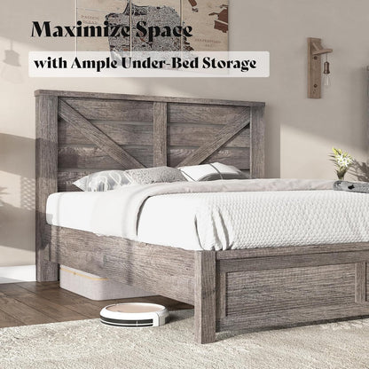 Farmhouse Queen Size Bed Frame with 49.2"Barn Door Headboard, Gray4
