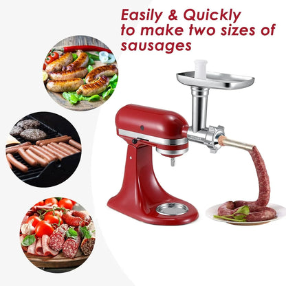 Metal Food Meat Grinder Attachment for Kitchenaid Stand Mixer | Aluminium Grinder Body, Stainless Plates and Blades, Sausage Stuffer Kit, Brush, Hand Wash Only, Machine/Mixer Not Included2