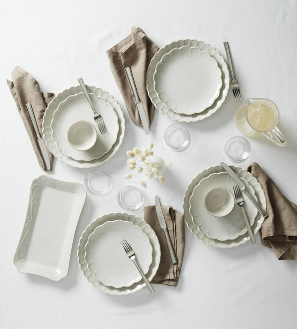 French Perle Scallop White Dinnerware Set with Accent Plates4