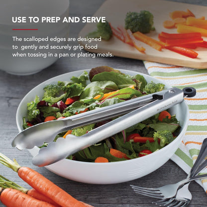 Kitchenaid Set of 2 Stainless Steel Tongs with Scalloped Edges Easy Lock Dishwasher Safe Durable and Versatile 7 Inch and 9 Inch Silver3