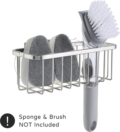 Neverrust Deluxe Kitchen & Bathroom Sink Sponge Holder Organizer with Adhesive Mount - Additional Suction Cup Included – Sponge & Brush NOT Included – 7.4 X 3.3 X 2.75 Inch3