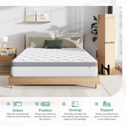 Twin Size Mattress, 10 Inch Hybrid Mattress in a Box, Comfort Sleep|Pocket Innerspring Pillow Top Mattresses for Motion Isolation, Pressure Relief & Edge Support, Medium Firm, Certipur-Us8