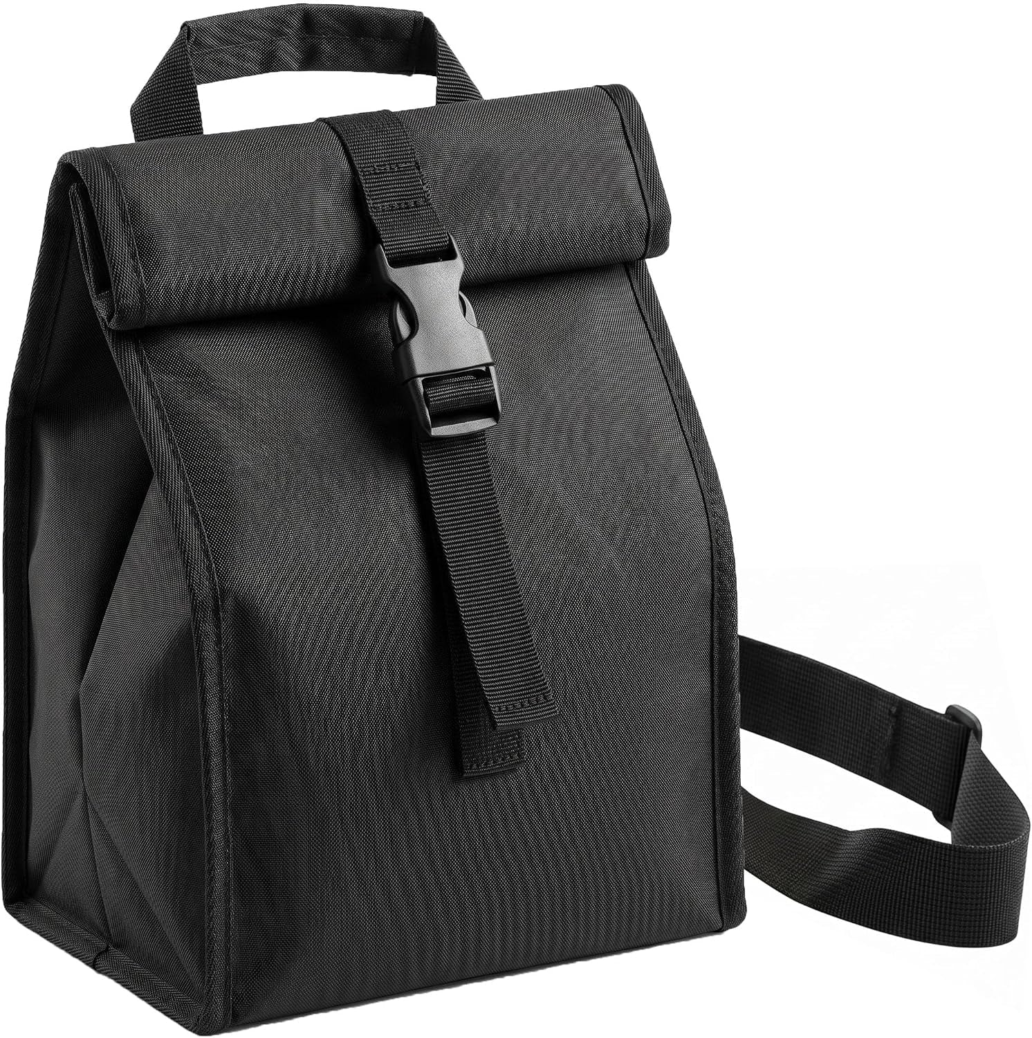 insulated-foldable-lunch-bag-lightweight-portable-with-adjustable-shoulder-strap-lunch-box-for-men-women-office-work-picnic-hiking-and-beach-blackhard-fabric