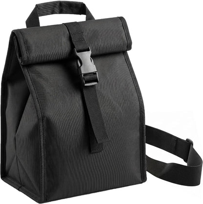 Insulated Foldable Lunch Bag- Lightweight Portable with Adjustable Shoulder Strap Lunch Box for Men, Women, Office, Work, Picnic, Hiking and Beach (Black(Hard Fabric))1