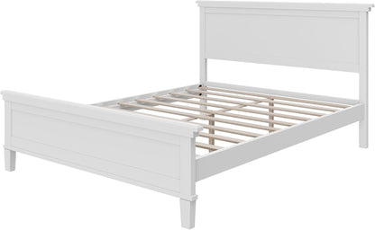 Queen Size Platform Bed, Mid-Century Wooden Bed Frame with Headboard and Tapered Legs for Bedroom, Wood Slat Support, No Box Spring Needed, Easy Assembly (White)8