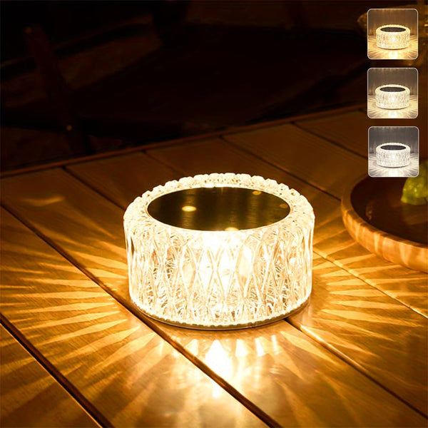 Portable Crystal LED Table Lamp, 3-Levels Brightness Desk Lamp,3 Color Touch Control Rechargeable Lamp for Bedroom Living Room Decor(White)1