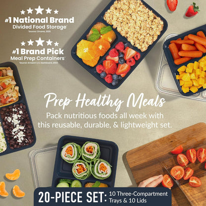 Bentgo Prep 3-Compartment Meal Prep Containers with Lids, 20 Piece Set2