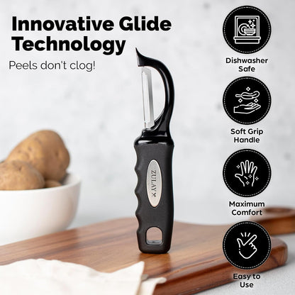 Premium Vegetable Peeler for Kitchen - Swivel Peeler with Razor Sharp Stainless Steel Blades & Strong Ergonomic Handle - Dishwasher Safe, Easy to Use with Blemish Remover - Black2