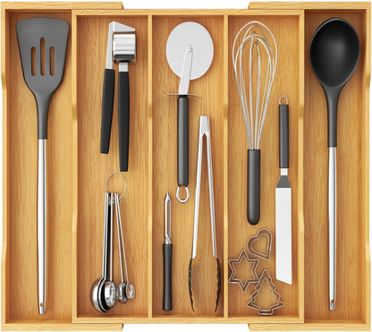 Bamboo Utensil Organizer for Kitchen Drawer, Cooking Utensil Tray1