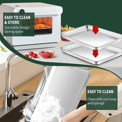 Quarter Sheet Pan with Cooling Rack Set [2 Baking Sheets + 2 Baking Racks],  Stainless Steel Cookie Sheets for Baking and Wire Rack - Rust & Warp Resistant & Nonstick, Size 12 X 9.8 X 1 Inch6
