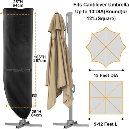 Patio Umbrella Cover for 9'-13' Cantilever Umbrella, Upgraded 600D Heavy Duty Outdoor Umbrella Covers with Support Pole and Zipper2