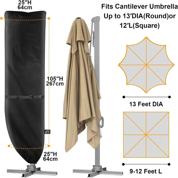 Patio Umbrella Cover for 9'-13' Cantilever Umbrella, Upgraded 600D Heavy Duty Outdoor Umbrella Covers with Support Pole and Zipper2