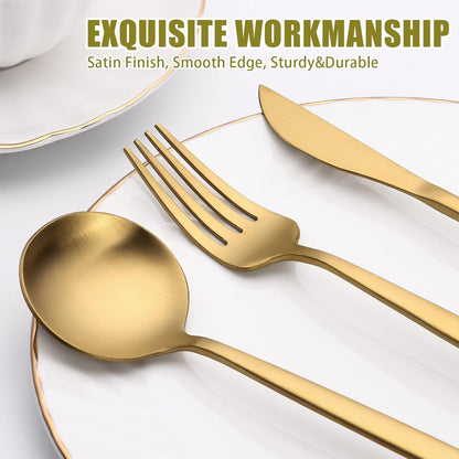 40 Piece Gold Silverware Set for 8,  Stainless Steel Flatware Set, Gold Cutlery Set Utensils Set, Tableware Include Forks Knives Spoons for Home Kitchen Restaurant Wedding, Satin Finish3