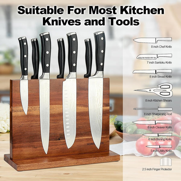 Magnetic Knife Block Double Sided Magnetic Knife Holder Rack with Strong Enhanced Magnets Acacia Wood Magnetic Knife Storage Stand2