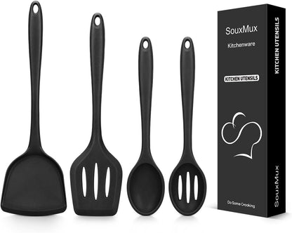 4 Pcs Silicone Kitchen Utensils Set, Wok Spatulas-Slotted Turner-Cooking Spoon-Slotted Spoon, Nonstick BPA Free High Heat Resistant Cooking Utensils for Frying, Mixing, Serving, Draining, Stirring1