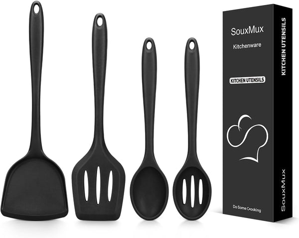 4 Pcs Silicone Kitchen Utensils Set, Wok Spatulas-Slotted Turner-Cooking Spoon-Slotted Spoon, Nonstick BPA Free High Heat Resistant Cooking Utensils for Frying, Mixing, Serving, Draining, Stirring1