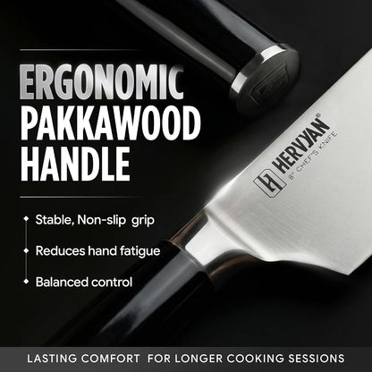 8 Inch Professional Chef Knife - Ultra Sharp German-Inspired Precision Blade High-Carbon Stainless Steel, Ergonomic Pakkawood Handle, Blade Guard and Gift Box for Home Cooks and Restaurants7