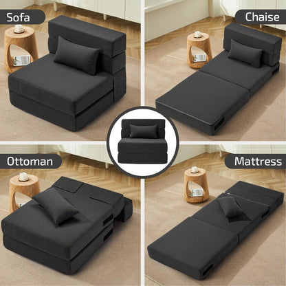 Folding Sofa Bed with Pillow- Convertible Chair Floor Couch & Sleeping Mattress, Foldable Memory Foam Sleeper for Living Room/Dorm/Guest Room/Home Office/Apartment/Loft, Single28, Dark Gray5